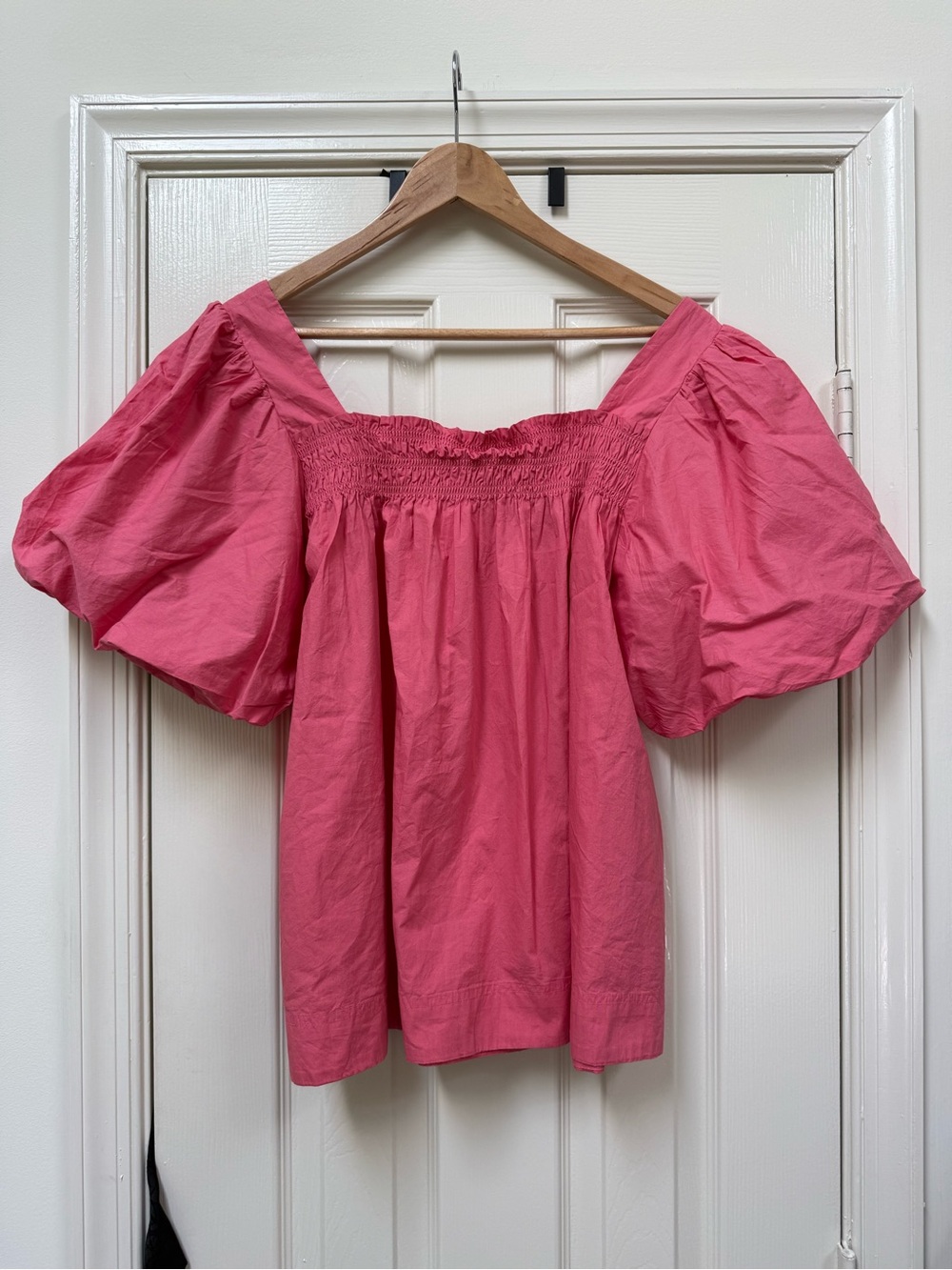Maeve Anthropologie Women's Pink Puff-Sleeve Square Neck Top Size Medium